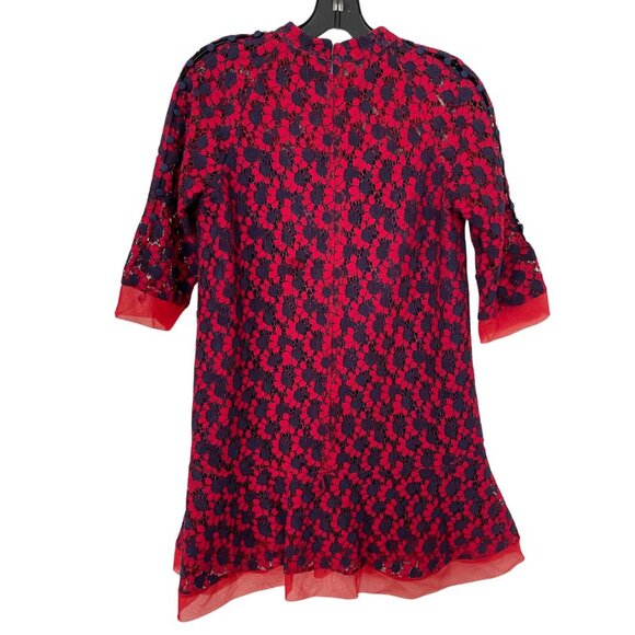 Diandian Didi Mini Tunic Dress Size S Blue and Red FLoral Lace Retro Holiday - Picture 9 of 12
